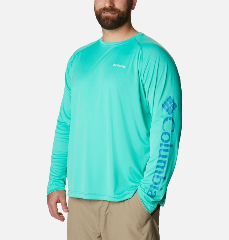 Men's Columbia Fork Stream Long Sleeve Sweatshirts Turquoise | Plus Size CA-S84L6
